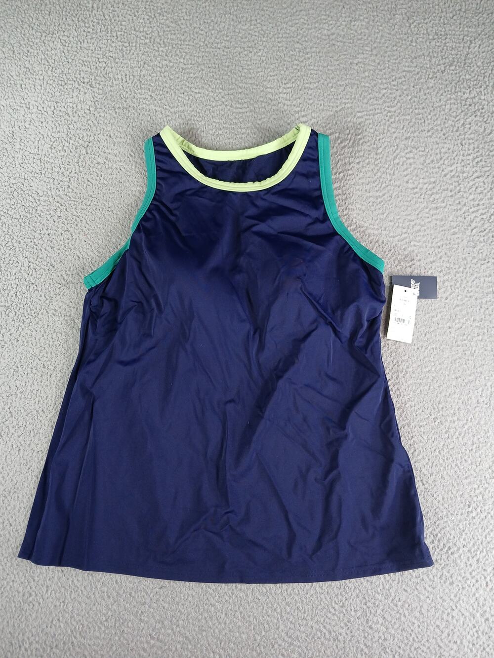 Lands End Swim Top Womens XL Size 18 Blue Green Accent Tank Tankini NWT